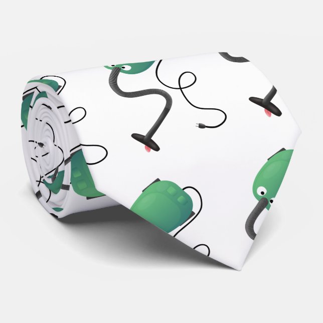Cute vacuum cleaner cartoon humour tie (Rolled)