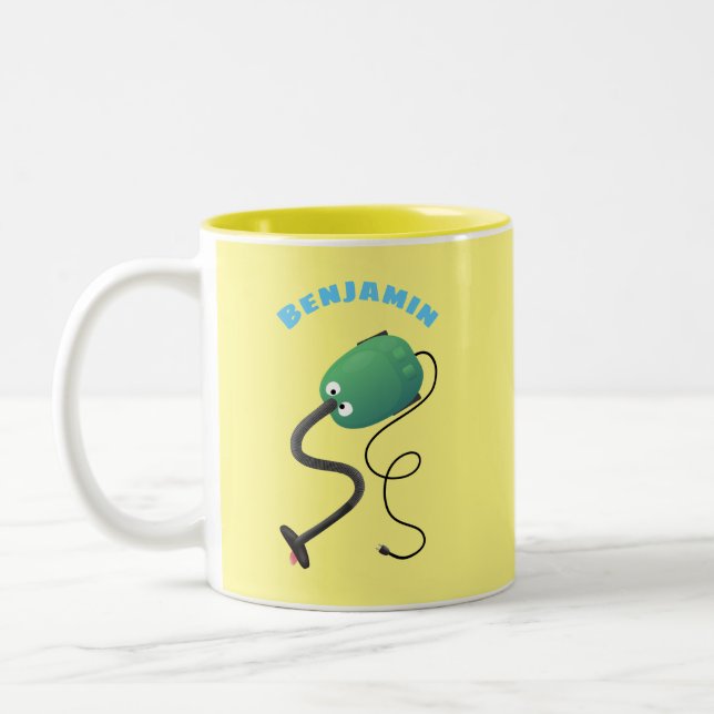 Cute vacuum cleaner cartoon humour Two-Tone coffee mug (Left)