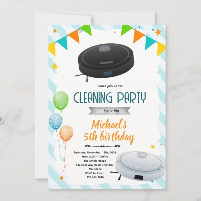 Cute vacuum theme party invitation (Front)