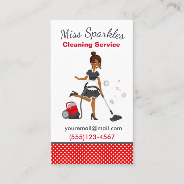 Cute Vacuuming Cleaning Service Business Card (Front)