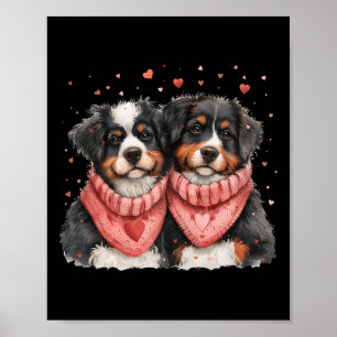 Cute Valentine Bernese Mountain Dogs Love Hearts P Poster