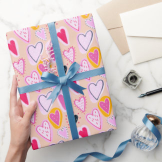Cute Valentine & Birthday Hearts Doodle Pink Wrapping Paper