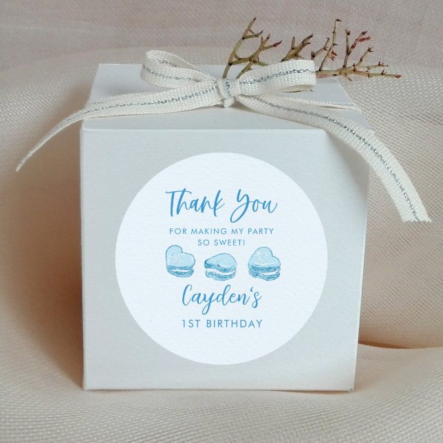 Cute Valentine Blue Heart Birthday Party Favour Classic Round Sticker (Creator Uploaded)