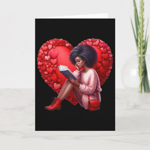 Cute Valentine Book Girl With Heart Reading Woman Card