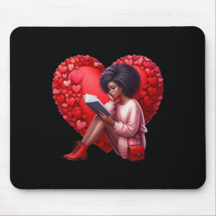 Cute Valentine Book Girl With Heart Reading Woman Mouse Pad