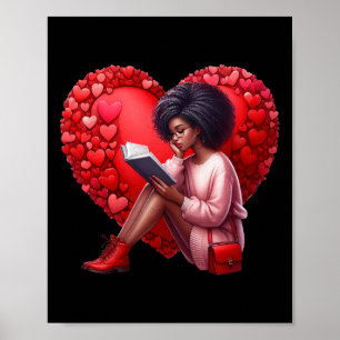Cute Valentine Book Girl With Heart Reading Woman  Poster