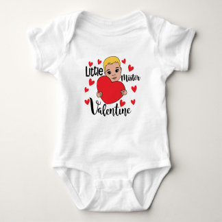 Cute Valentine Boy Holding Heart Gift Art for Kids Baby Bodysuit