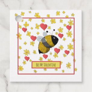 Cute Valentine Bumblebee Daisy Pink Heart Favour Tags