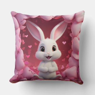 Cute Valentine Bunny Throw Pillow