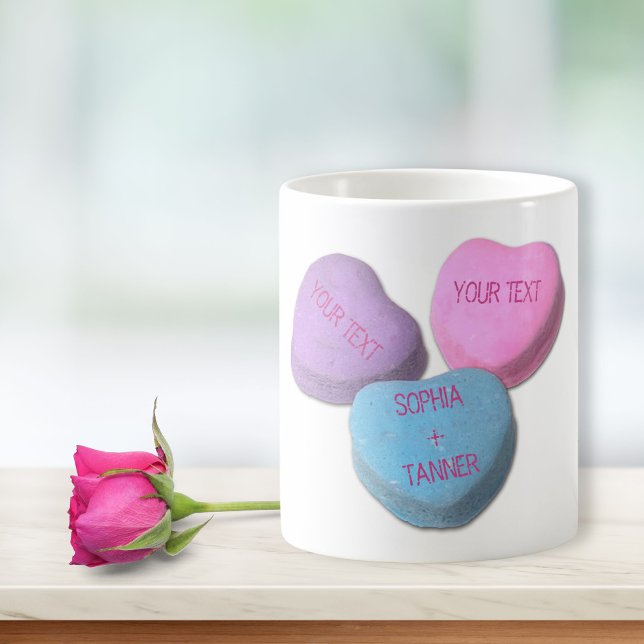Cute Valentine Candy Heart Custom Text & Names Coffee Mug (Creator Uploaded)