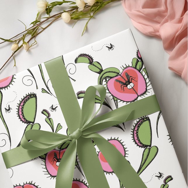 Cute Valentine Carnivorous Venus Flytrap Plant Wrapping Paper Sheet (Creator Uploaded)