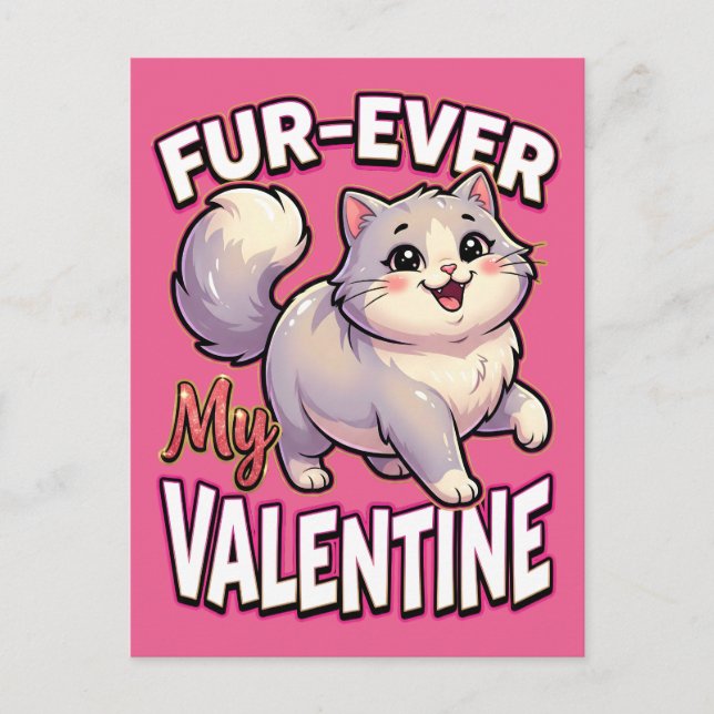 Cute Valentine Cat – Fur-Ever My Valentine Postcard (Front)