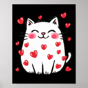 Cute Valentine Cat Red Hearts Cats Lover White Kit Poster