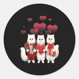 Cute Valentine Cats Holding Hearts Romantic Love G Classic Round Sticker