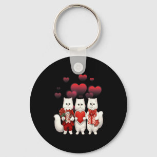 Cute Valentine Cats Holding Hearts Romantic Love G Key Ring