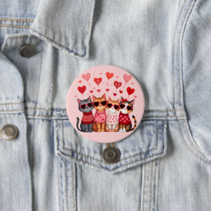Cute Valentine Cats in Heart Sunglasses 7.5 Cm Round Badge