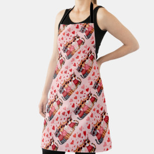 Cute Valentine Cats in Heart Sunglasses Apron
