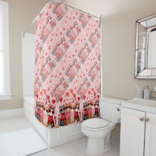 Cute Valentine Cats in Heart Sunglasses Shower Curtain
