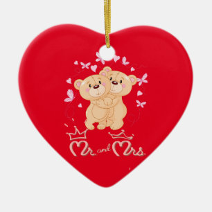 Cute valentine couple ceramic ornament
