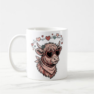 Cute Valentine Cow Vintage Engraving Heart Glasses Coffee Mug
