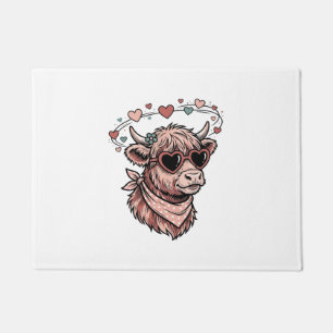 Cute Valentine Cow Vintage Engraving Heart Glasses Doormat