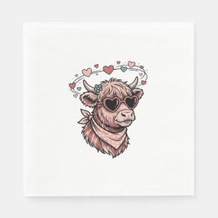 Cute Valentine Cow Vintage Engraving Heart Glasses Napkin