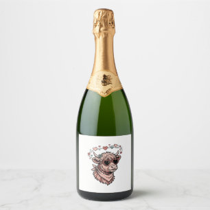 Cute Valentine Cow Vintage Engraving Heart Glasses Sparkling Wine Label