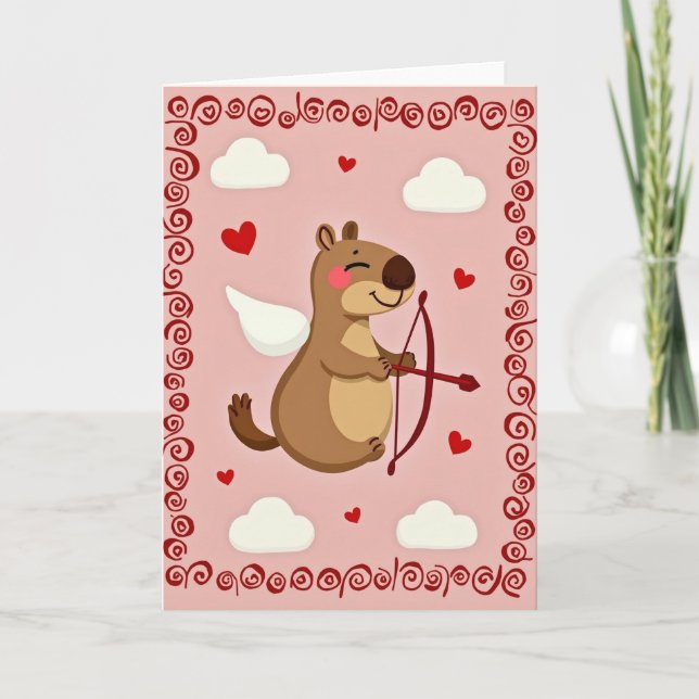 Cute Valentine Cupid Animal Card (Front)