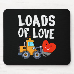 Cute Valentine Day Bulldozer Loads Of Love Vehicle Mouse Pad