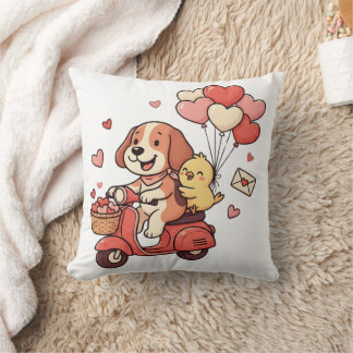 Cute Valentine Dog Scooter Heart Balloons Custom  Cushion