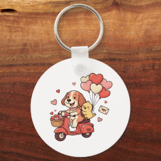 Cute Valentine Dog Scooter Heart Balloons Custom  Key Ring