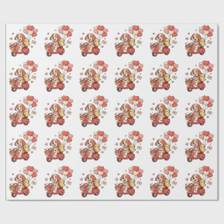 Cute Valentine Dog Scooter Heart Balloons Custom  Wrapping Paper