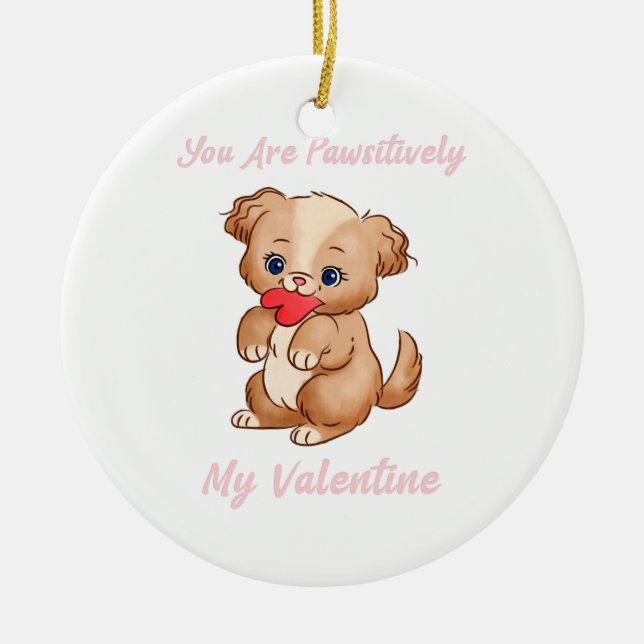 Cute Valentine Dog Valentines Day Gift Classic Ceramic Ornament (Front)