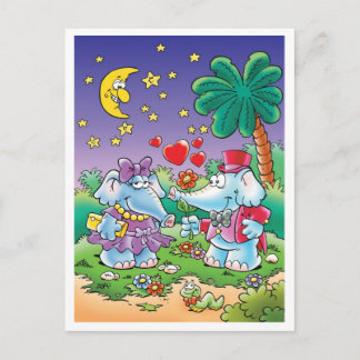 cute valentine elephant couple holiday postcard