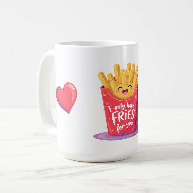 Cute Valentine French Fries Pun Coffee Mug (Front Left)