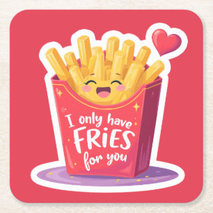 Cute Valentine French Fries Pun Square Paper Coaster