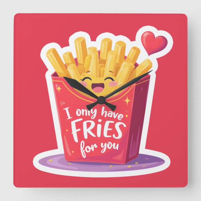Cute Valentine French Fries Pun Square Wall Clock (Front)