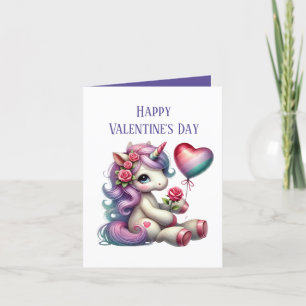Cute Valentine girls unicorn add message Holiday Card