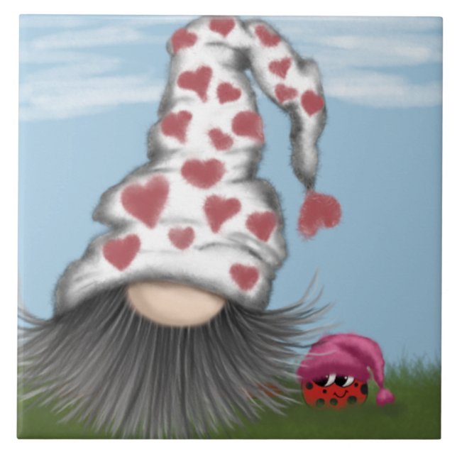 Cute Valentine Gnome Ceramic Tile (Front)
