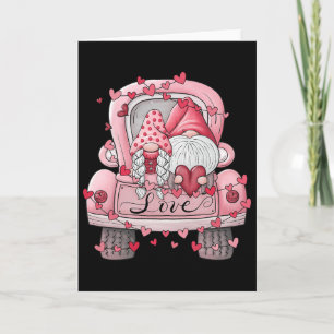 Cute Valentine Gnome Couple On Red Truck Love Chec Card