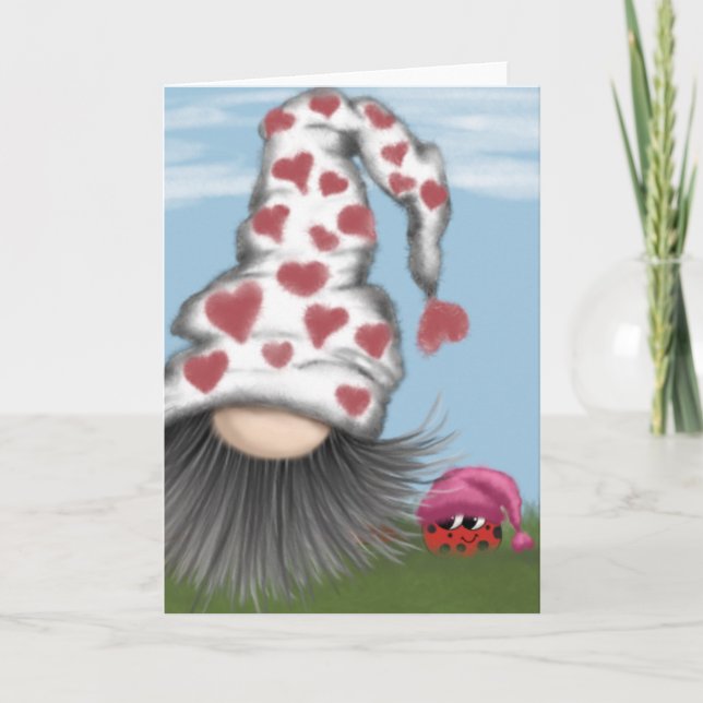 Cute Valentine Gnome Holiday Card (Front)