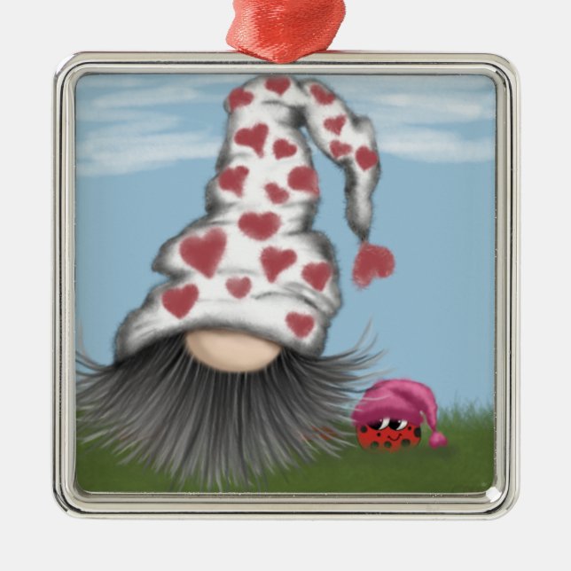 Cute Valentine Gnome Metal Ornament (Front)