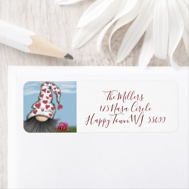 Cute Valentine Gnome Return Address Label (Insitu)