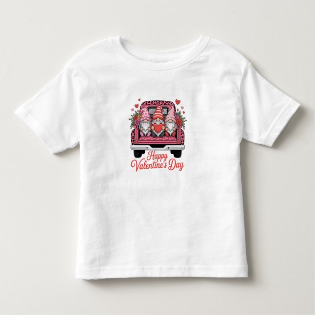 cute-valentine-gnomes-pink-truck-happy-valentines- toddler T-Shirt (Front)