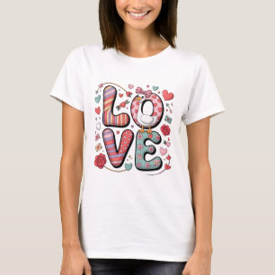 Cute Valentine Goose LOVE Lettering Floral Doodle T-Shirt
