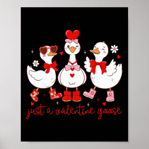 Cute Valentine Goose Trio Hearts Coquette Bows Boo Poster