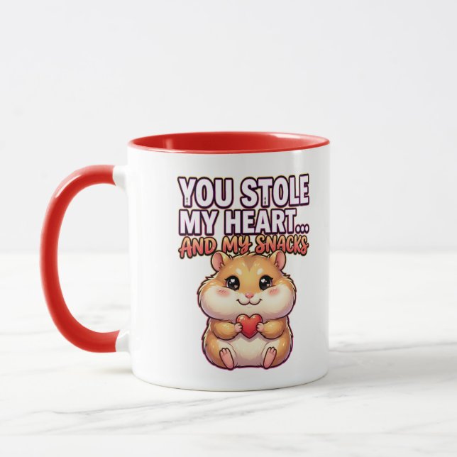 Cute Valentine Hamster–You Stole My Heart & Snacks Mug (Left)