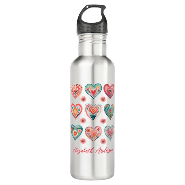 Cute Valentine Heart Pattern 710 Ml Water Bottle (Front)