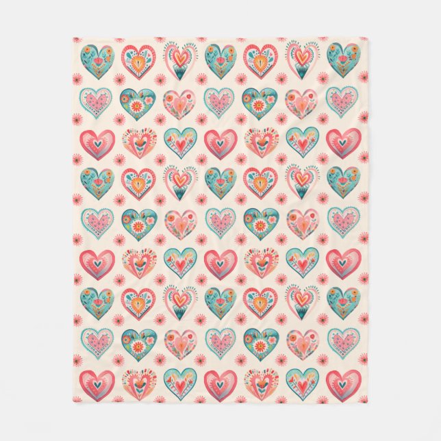 Cute Valentine Heart Pattern Fleece Blanket (Front)