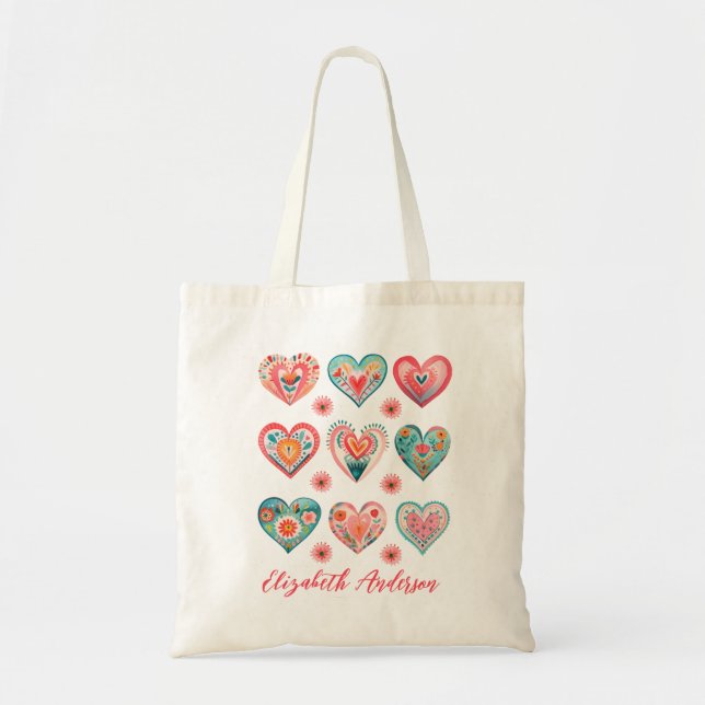 Cute Valentine Heart Pattern Tote Bag (Front)